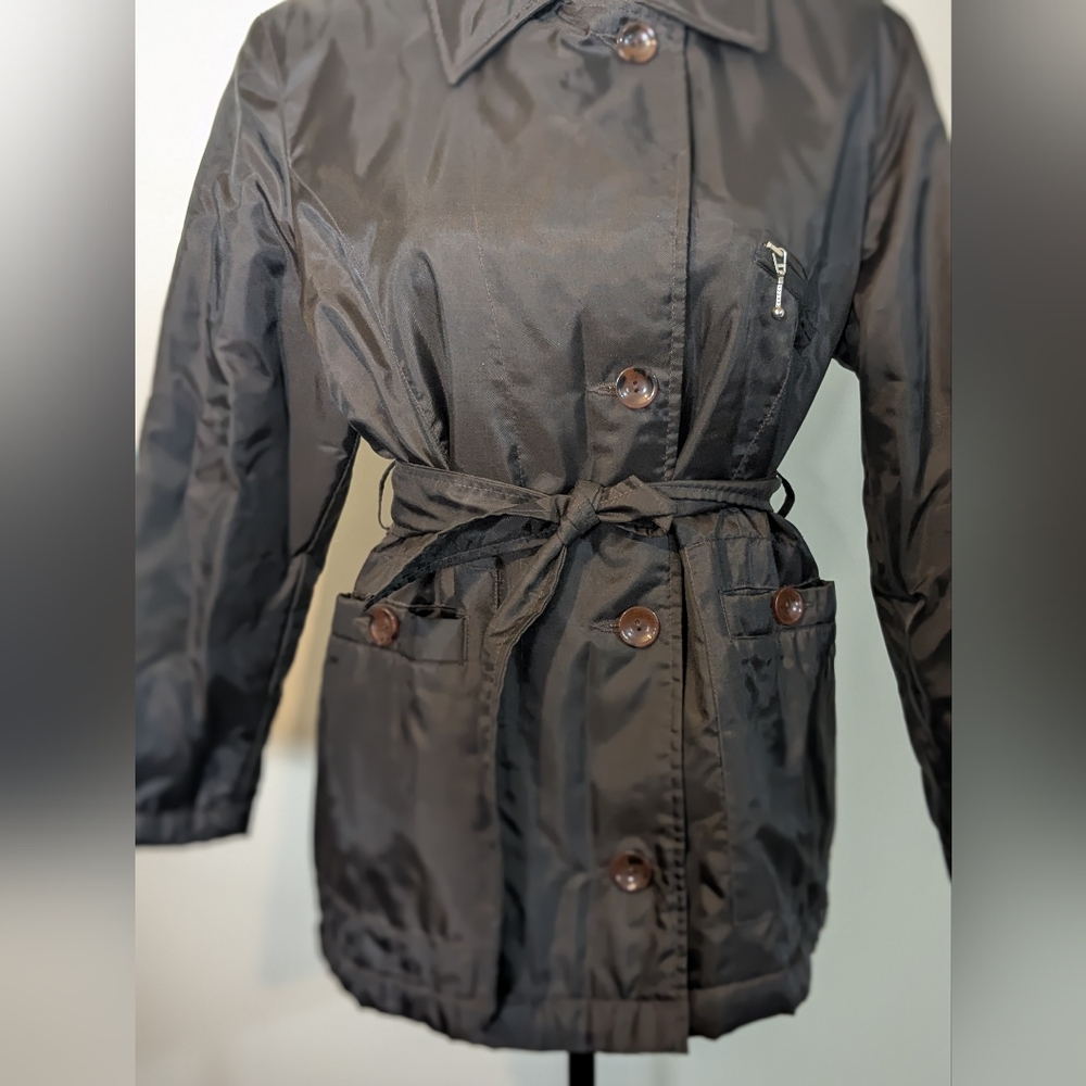 Petite Sophisticate Women's Brown Belted Puff Nylon Jacket - Picture 4 of 8